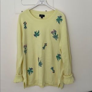 Jcrew cashmere floral embroider yellow sweater XL